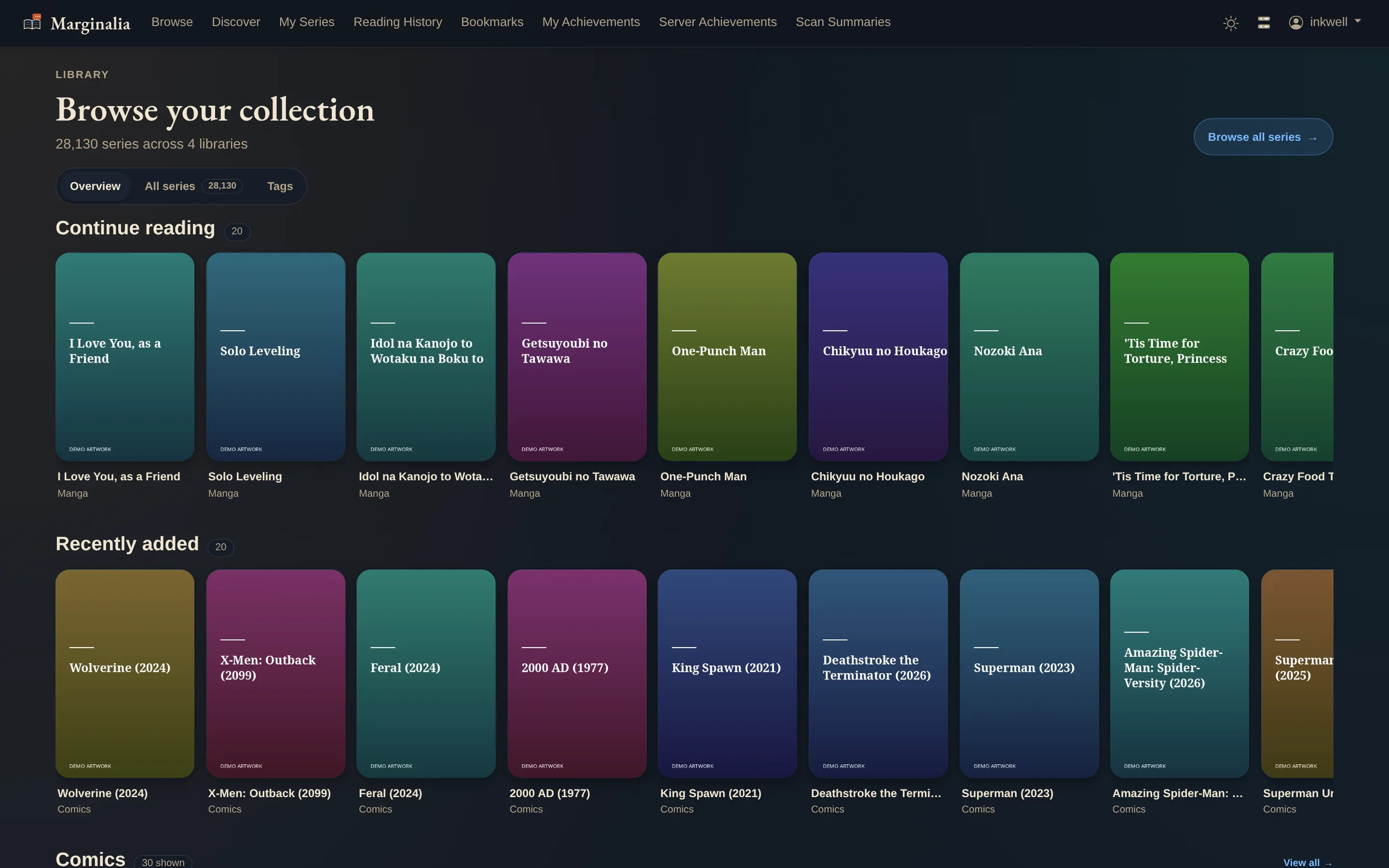 Browse page in dark mode
